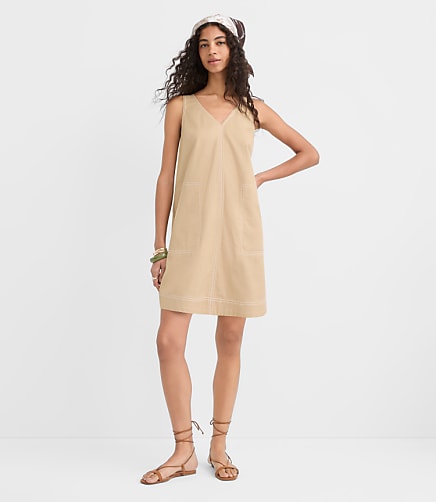 Topstitched Double V Mini Pocket Dress