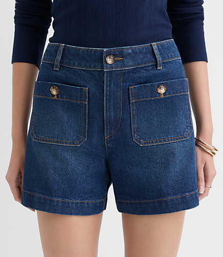 Petite Curvy Palmer Denim Shorts in Vintage Mid Wash