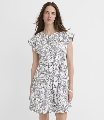 Petite Leafed Linen Cotton Mini Pocket Shirtdress