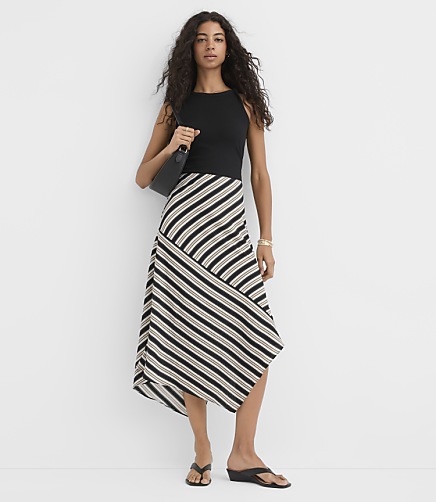 Striped Asymmetrical Midi Skirt