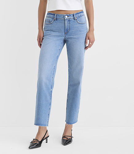 Rivete Petite Curvy Fresh Cut Low Rise Straight Jeans in Medium Light Authentic Indigo