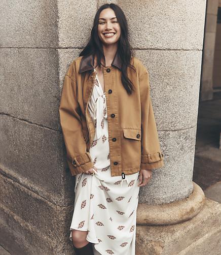 Petite Faux Leather Trim Barn Jacket