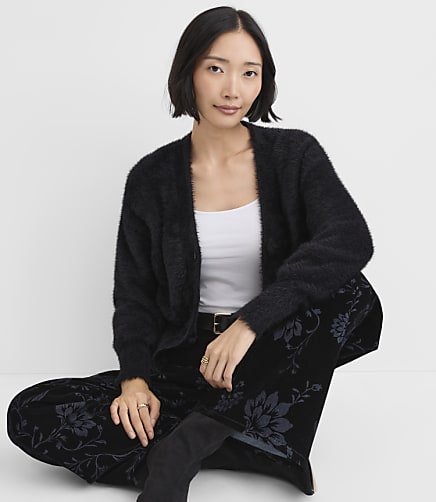 Petite Fuzzy Blouson V-Neck Cardigan