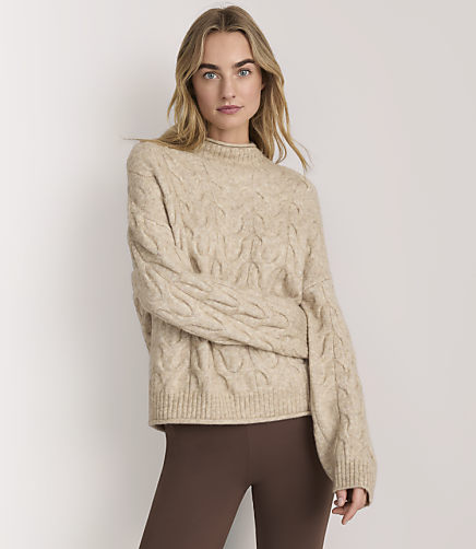 Lou & Grey Cable Roll Neck Sweater - White Ash