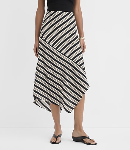 Petite Striped Asymmetrical Midi Skirt
