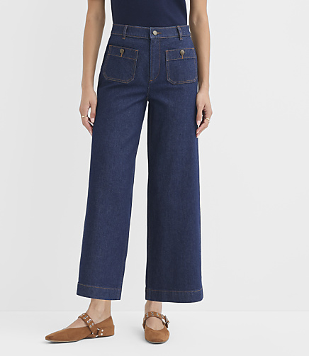 Petite Curvy Palmer Denim Wide Leg Pants in Classic Rinse Wash