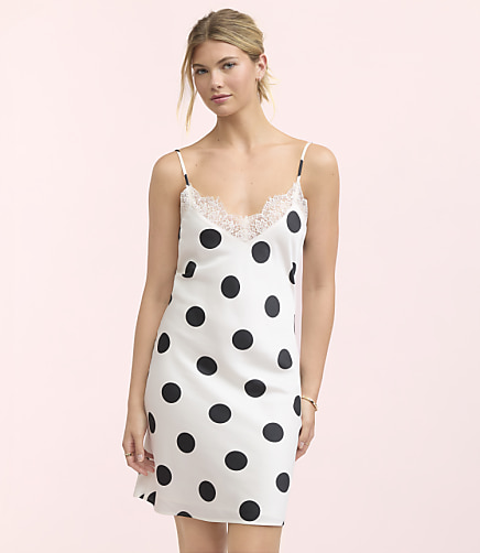 Lately Dotted Lace Trim Mini Slip Dress