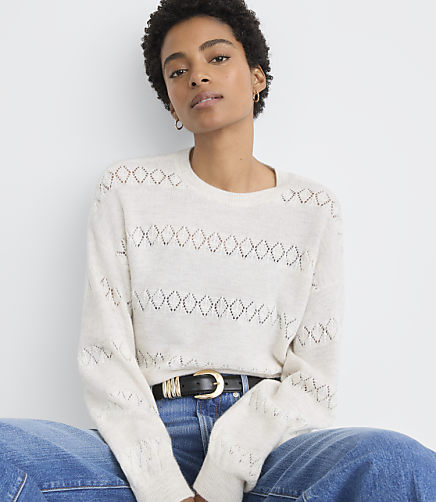 Pointelle Stripe Relaxed Sweater