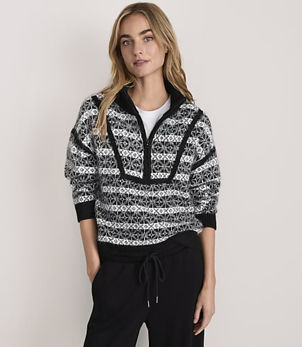 Lou & Grey Geo Tipped Half Zip Sweater
