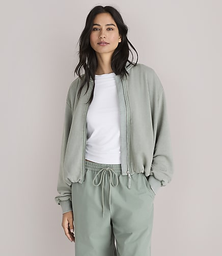 Lou & Grey Garment Dyed Terrysoft Bubble Bomber Jacket - Soft Sage