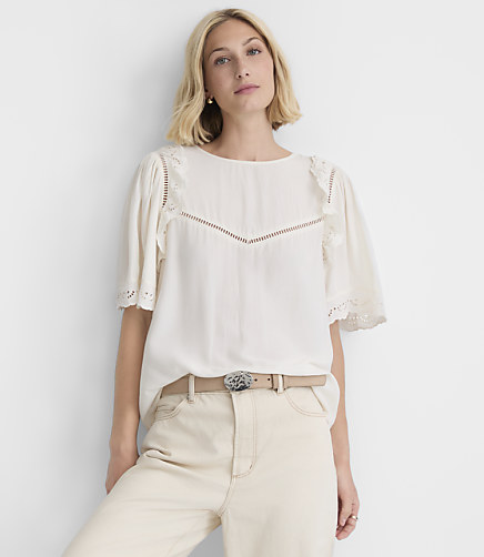 Petite Cutout Eyelet Ruffle Blouse