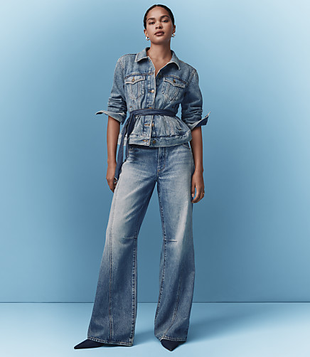 Rivete Tall Seamed Mid Rise Relaxed Flare Jeans Classic Light Indigo