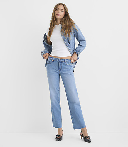 Rivete Petite Fresh Cut Low Rise Straight Jeans in Medium Light Authentic Indigo