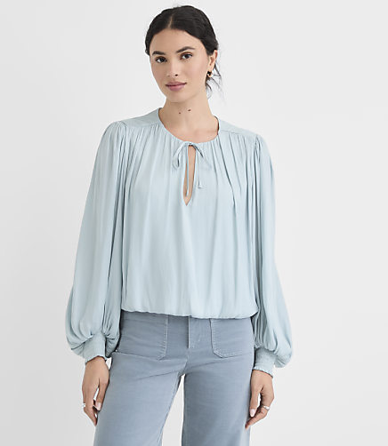Gathered Tie Neck Bubble Blouse
