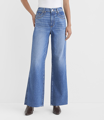 Rivete Petite Curvy Side Paneled Fresh Cut High Rise Relaxed Wide Leg Jeans in Diem Wash