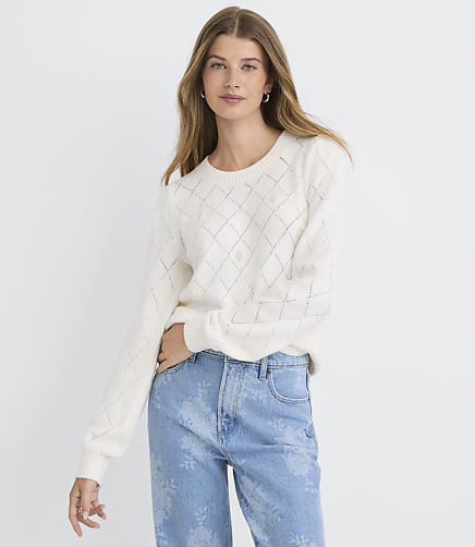 Pearlized Pointelle Puff Sleeve Sweater