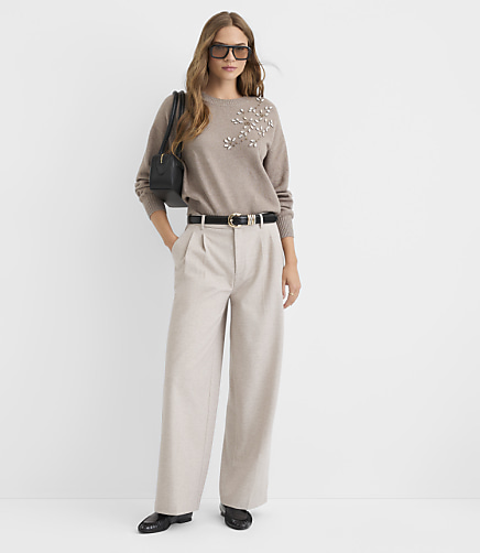 Petite Knit Pleated Wide Leg Pants