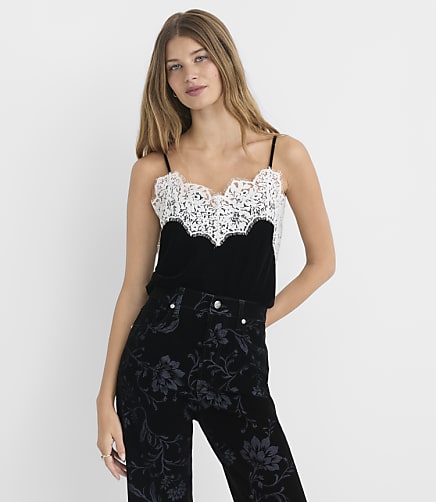 Petite Velvet Lace Trim V-Neck Cami