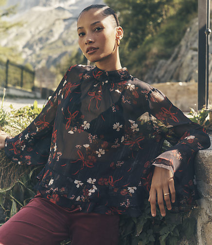 Shimmer Bouquet Ruffle Peplum Blouse