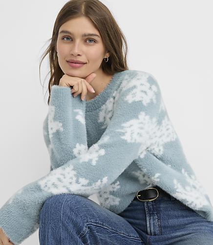 Petite Floral Fuzzy Relaxed Sweater