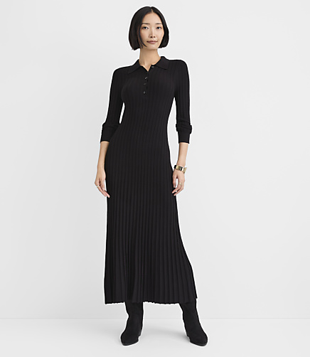 Ribbed Polo Maxi Sweater Dress