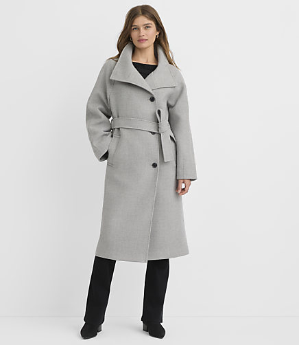 Petite Belted Funnel Neck Coat
