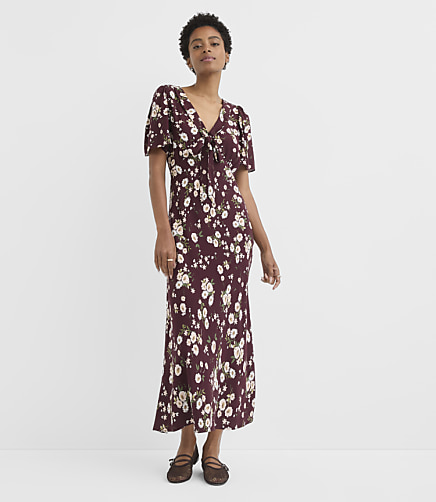 Tall Bouquet Tie Neck Bias Midi Dress