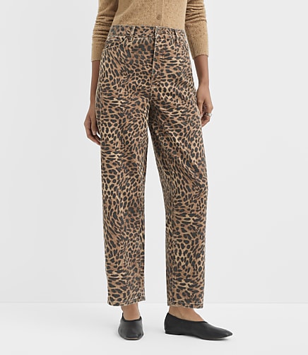 Rivete Curvy High Rise Barrel Jeans in Leopard Print