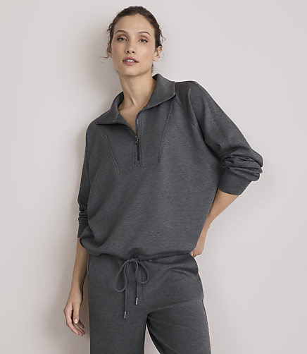 Petite Lou & Grey Heathered Scubasoft Half Zip Top - Heather Silver Lake Grey