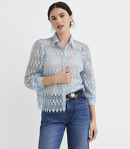 Geo Lace Puff Sleeve Shirt