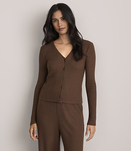 Lou & Grey Brushed Waffle V-Neck Pajama Top