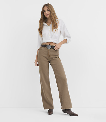 Rivete Curvy High Rise Wide Leg Jeans in Washed Brown