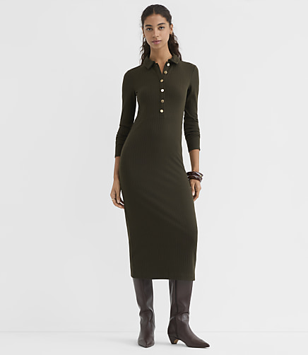 Ribbed Knit Midi Shirtdress