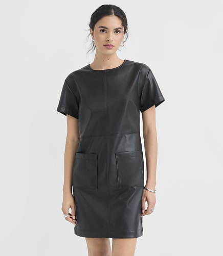 Faux Leather Mini Pocket Tee Dress