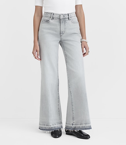 Rivete Curvy Mid Rise Unpicked Wide Leg Jeans in Vintage Grey Wash