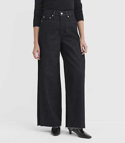 Rivete Curvy High Rise Side Pleated Relaxed Wide Leg Jeans in Classic Black Wash