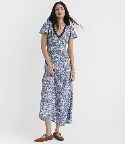 Petite Garden Lace Trim Bias Midi Dress