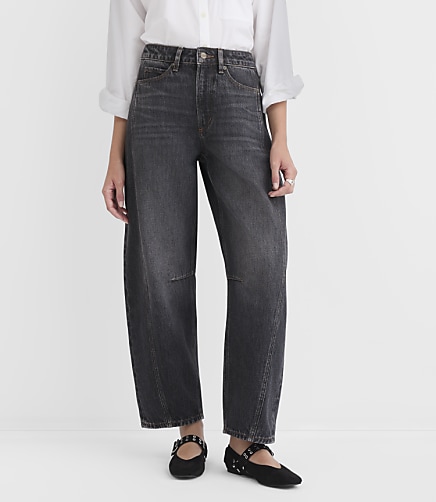Rivete Curvy Seamed High Rise Barrel Jeans in Washed Black