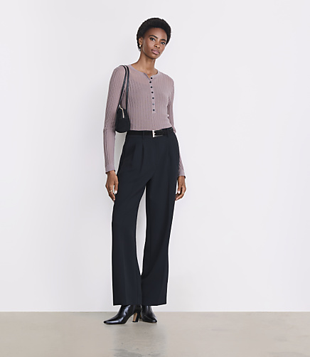Petite LOFT Versa Ribbed Henley Sweater