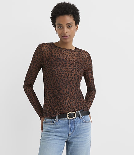 Petite Leopard Print Lace Long Sleeve Everyday Tee