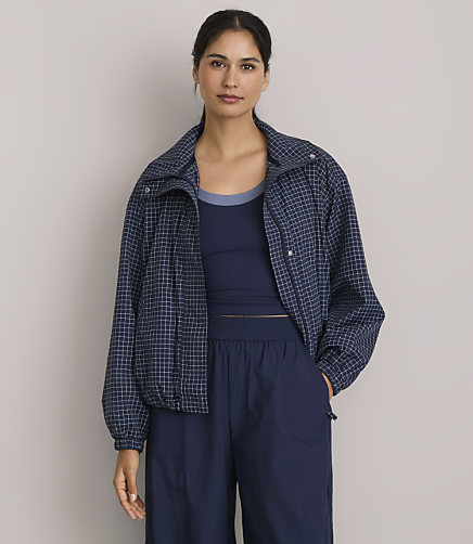 Lou & Grey Plaid Funnel Neck Jacket