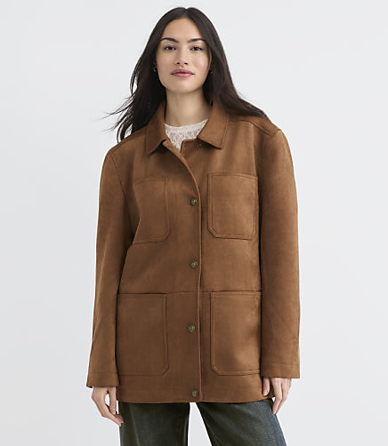 Petite Faux Suede Oversized Jacket