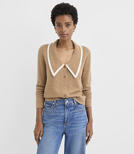 Petite Pointelle Sailor Collar Cardigan