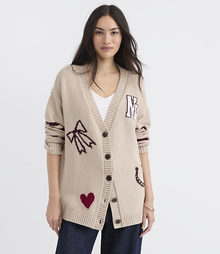 Petite New York Varsity Oversized Boyfriend Cardigan