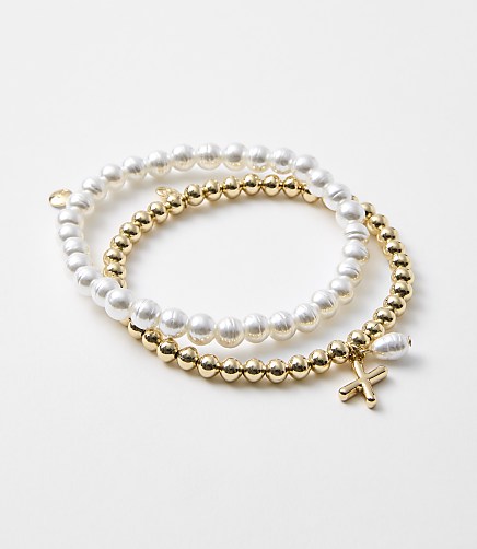 Pearlized Stretch Initial Bracelet Set