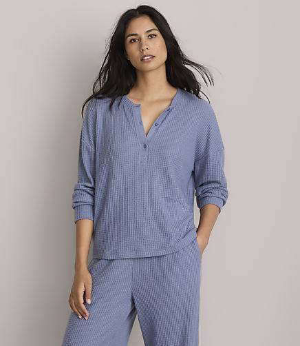 Petite Lou & Grey Brushed Waffle Henley Pajama Top