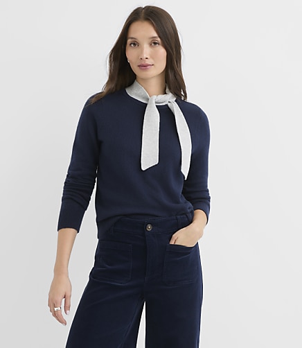 Petite Contrast Tie Neck Sweater