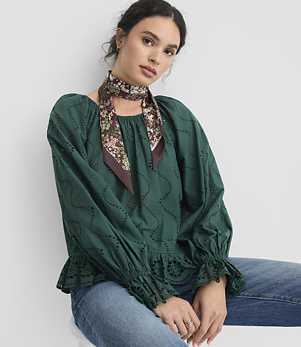 Eyelet Ruffle Trim Top
