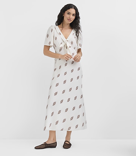Tall Garden Tie Neck Bias Midi Dress