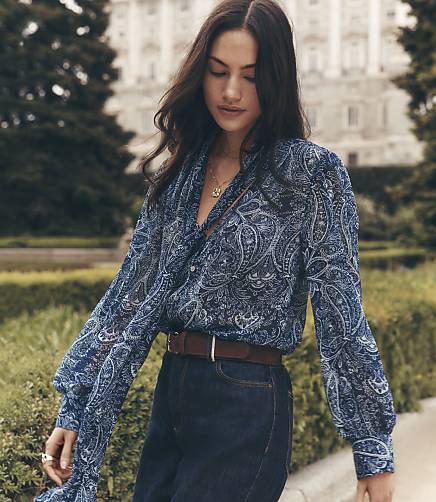 Paisley Button Bow Blouse